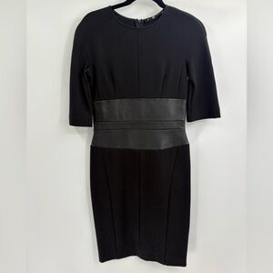 Jarbo black dress 3/4 length sleeve rayon nylon leather combo panel 34 size 4